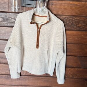 Thread & Supply Cream Half-Zip Pullover with Brown Trim